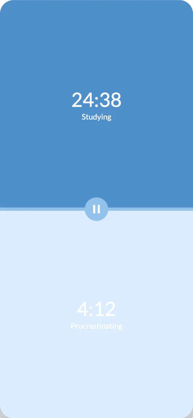 Procrastination Timer with 24:38 studying above 4:12 procrastinating